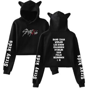 Kpop StrayKids Hoodie Felix Jisung Minho Bangchan Cat Ear Sweatshirt Crop Top Sweater for Women