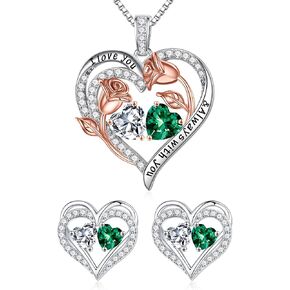 Iefil Double Birthstone Necklace and Birthstone Earrings Set