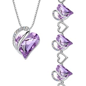 Leafael Infinity Love Heart Necklace and Bracelet for Women, June Birthstone Crystal Jewelry, Silver Tone Bundle Gifts for Women, Alexandrite Light Purple