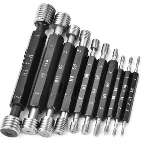 hotzzz 10PCS Metric Thread Plug Gage Set Pitch Diameter Measurement Tool Double-End Through-Stop Pitch Thread Test Tool Used to Detect The Thread Pitch Diameter (Metric Thread)