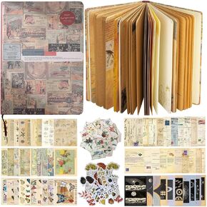 Vintage Junk Journal Notebook Blank Bullet Journals, Travel Journal, Writing Journal for Personal Diary Aesthetic Notebook with Scrapbook Paper, Stamp Stickers for Women Writing and Drawing Needs