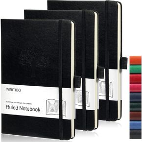 WERTIOO 3 Pack Hardcover Notebook Journal, Diary Leather Lined Journal Notebook Writing 80 Pages Notebook 100 GSM Thick Paper Journals for Women Men (Black) in Kuwait