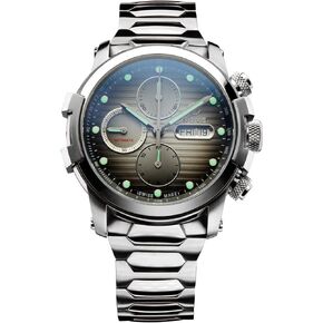 NOVE Modena 500 Swiss Made Automatic Chronograph for Men & Women, 44mm case, 15.07mm Thin, 200m Water Resistant, Day Date Calendar, Stainless Steel Band, O001-02 (Silver)
