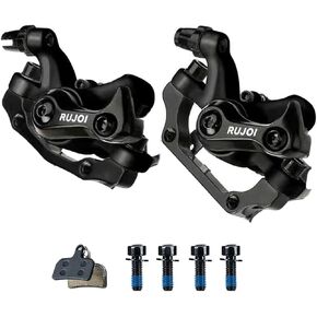 RUJOI Bike Disc Brake Kit, Line Pull Hydraulic Disc Brake Set with Aluminum Oil Pressure Caliper, Alloy Bicycle Brake Lever, Brake Cable, 160mm Rotor&Pad Adjuster for Road Bike, Mountain Bike.