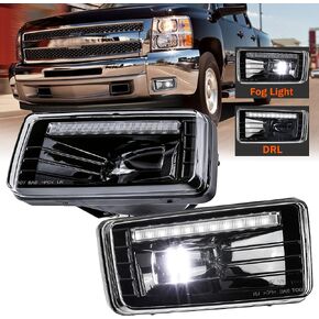 DRFG Rectangular Fog Lights with DRL Compatible with Chevy Silverado 1500/2500HD/3500HD 2007-2014/ Avalanche 2007-2011/ Suburban 2007-2014/ Tahoe 2007-2014 (w/Off-Road Package) Led Driving Fog Lamp