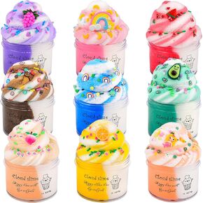 Cloud Slime Kit, 9 Pack Slimes with Peachybbies, Watermelon, Rainbow, Blue Cute Slime Charms, Scented DIY Putty Sludge Toy Gifts for Girls and Boys