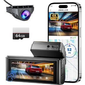 JOMISE 4K Dash Cam Front and Rear, 3.16" IPS Touch Screen, Free 64GB Card, Dual Dash Camera for Cars, Built-in Wi-Fi GPS, UHD 2160P Night Vision, WDR, 24H Parking Monitor (J6)