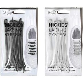 HICKIES Tie-Free Laces - No Tie Shoe Laces for Adults - Tieless Elastic for Sneakers & Flat Shoes - One Size Fits All, Unisex (Black & Grey - 2 Pack)