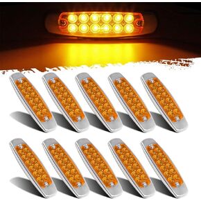 Partsam 10pcs 6.2" Amber 12LED Side Marker Clearance Lights with Stainless Steel Bezel for Trailer Truck RV Camper 12V