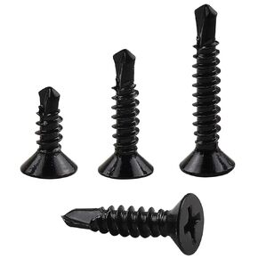 MateOne 410 Stainless Steel #8 Self Drilling TEK Screw Assortment Kit, Pan Head Self Tapping Sheet Metal Screws, Length 1/2" 3/4" 1" 150 PCS - Black Oxide