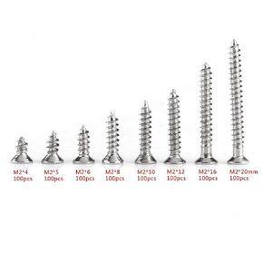 800pcs M2 Cross Drive Flat Head Self-Tapping Screws Woodworking Fastener with Box for Repair Inventions