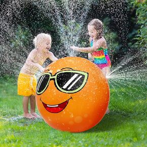 Toyvian Water Sprinkler nflatable Sprinkler Ball, Orange Water Spray Toys, 31. 5 and Spray Ball for Kids Adults Outdoor, Garden, Yard Fun Water Toys for Toddlers 1-3