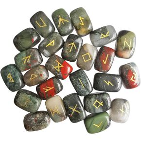 Loveliome Natural Rune Stones Set, Polished Engraved Elder Alphabet Magic Lettering Crystal Set for Meditation Divination Chakra Healing,Rose Quartz