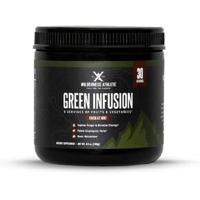 Wilderness Athlete Green Infusion, Supergreen Superfood Power Greens Powder, Wheatgrass Powder with Astragalus Root, Green Tea Extract, & Chlorella, (Strawberry Acaí Passionfruit), 8.5 Oz