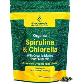 Organic Spirulina & Chlorella + Marine Plant Minerals, Australian | BioDynamic Cracked Cell Wall, Chlorophyll-Rich, Vitamins, Minerals |Vegan Tablets (200 mg) (300)
