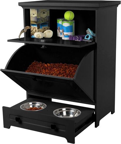 MiMu Raised Dog Bowl Stand with Food Storage Cabinet - Black Dog & Cat Feeder Station in Saudi Arabia