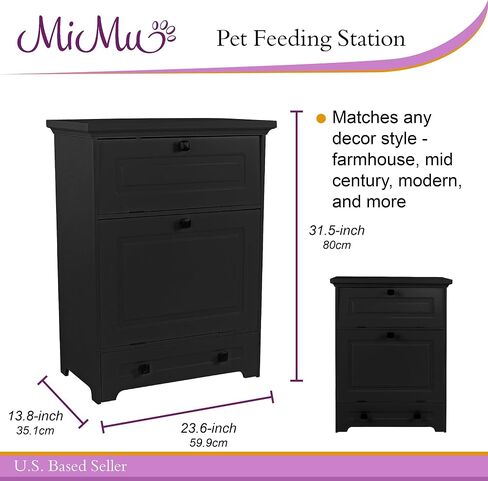 MiMu Raised Dog Bowl Stand with Food Storage Cabinet - Black Dog & Cat Feeder Station in Saudi Arabia