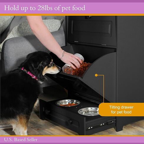 MiMu Raised Dog Bowl Stand with Food Storage Cabinet - Black Dog & Cat Feeder Station in Saudi Arabia