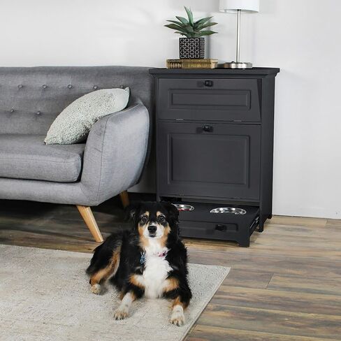 MiMu Raised Dog Bowl Stand with Food Storage Cabinet - Black Dog & Cat Feeder Station in Saudi Arabia
