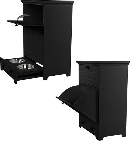 MiMu Raised Dog Bowl Stand with Food Storage Cabinet - Black Dog & Cat Feeder Station in Saudi Arabia