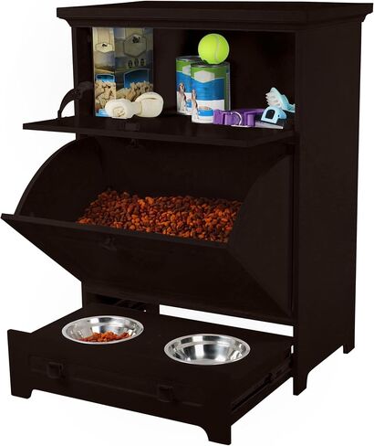 MiMu Raised Dog Bowl Stand with Food Storage Cabinet - Black Dog & Cat Feeder Station in Saudi Arabia