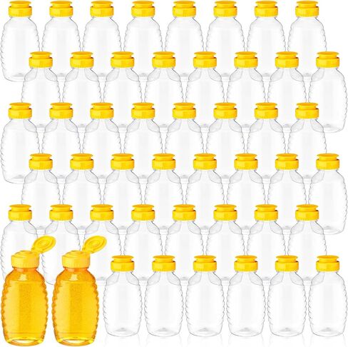 Didaey 48 Pcs 8.5 oz Plastic Honey Bottles Clear Honey Jars Honey Dispenser with Lids Caps Honey Containers Leak Resistant Empty Refillable Honey Squeeze Bottle for Maple Syrup, Storing and Dispensing in Saudi Arabia