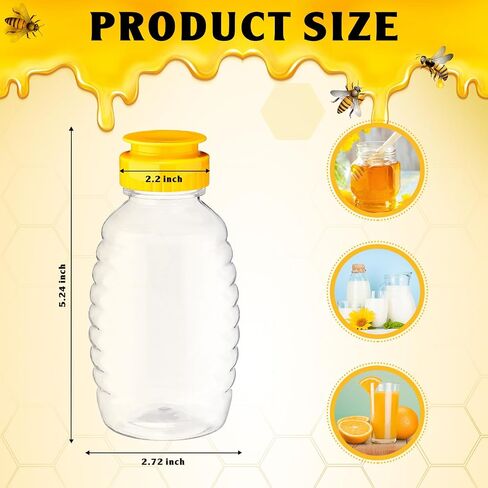 Didaey 48 Pcs 8.5 oz Plastic Honey Bottles Clear Honey Jars Honey Dispenser with Lids Caps Honey Containers Leak Resistant Empty Refillable Honey Squeeze Bottle for Maple Syrup, Storing and Dispensing in Saudi Arabia