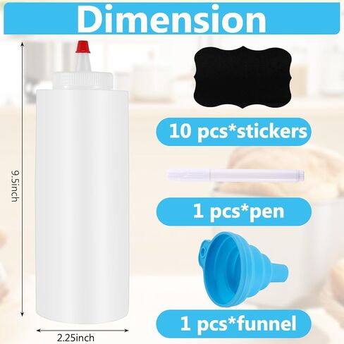 UHBYJM Squeeze Bottles,8 Pack 16 Oz Condiment Bottles with Red Tip Cap,Plastic Squeeze Condiment Bottle Leak Proof Sauce Bottle for Ketchup Icing Sauces Arts and Crafts,with Labels&Silicone Funnels in Saudi Arabia