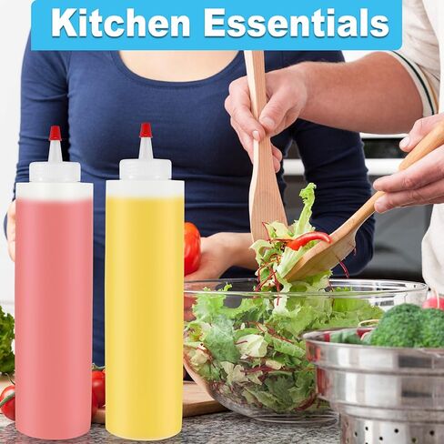 UHBYJM Squeeze Bottles,8 Pack 16 Oz Condiment Bottles with Red Tip Cap,Plastic Squeeze Condiment Bottle Leak Proof Sauce Bottle for Ketchup Icing Sauces Arts and Crafts,with Labels&Silicone Funnels in Saudi Arabia