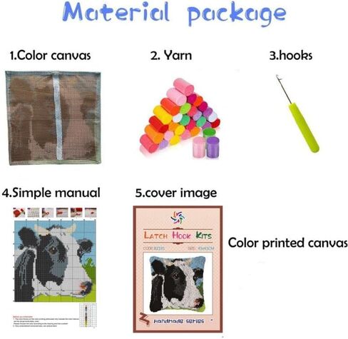 Latch Hook Kits Pillow African Elephant Cover for Beginner Color Printed Canvas DIY Yarn Crocheting Carpet Cushion Embroidery Hook and Latch Pillowcase Sofa Decoration 43x43cm in Saudi Arabia