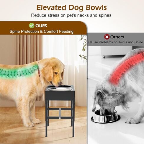 Lewondr Elevated Dog Bowls, 2-in-1 Metal Raised Slow Feeder Dog Bowls with No Spill Water Bowl, 3 Height Adjustable Raised Dog Bowl Stand Non-Slip Dog Feeding Station for Small Medium Large Breed Dogs in Saudi Arabia