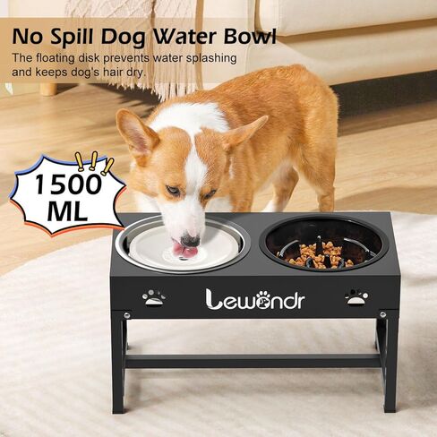 Lewondr Elevated Dog Bowls, 2-in-1 Metal Raised Slow Feeder Dog Bowls with No Spill Water Bowl, 3 Height Adjustable Raised Dog Bowl Stand Non-Slip Dog Feeding Station for Small Medium Large Breed Dogs in Saudi Arabia