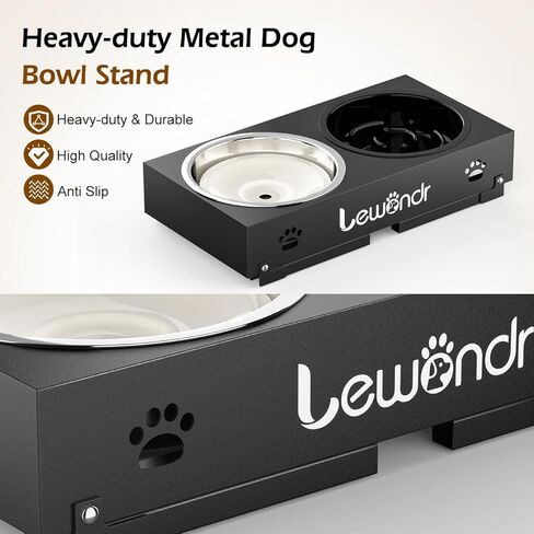 Lewondr Elevated Dog Bowls, 2-in-1 Metal Raised Slow Feeder Dog Bowls with No Spill Water Bowl, 3 Height Adjustable Raised Dog Bowl Stand Non-Slip Dog Feeding Station for Small Medium Large Breed Dogs in Saudi Arabia