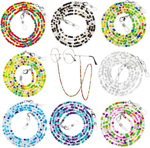 Mabor 8Pcs Beaded Eyeglass Chain Eye Glass Chain Around Neck Beaded Glasses Lanyard for Girls Reading Glasses Neck Strap Sunglass Mask Holders with Eyeglass Loop for Women Men in Saudi Arabia