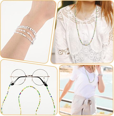 Mabor 8Pcs Beaded Eyeglass Chain Eye Glass Chain Around Neck Beaded Glasses Lanyard for Girls Reading Glasses Neck Strap Sunglass Mask Holders with Eyeglass Loop for Women Men in Saudi Arabia