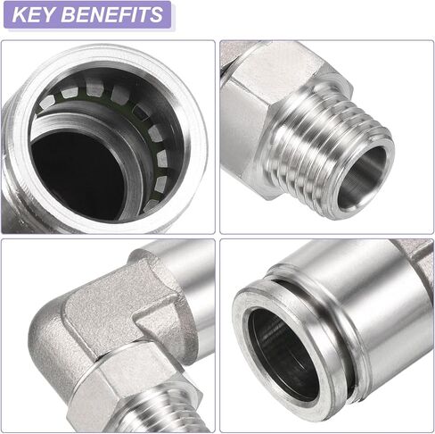 دفع UHATa لتوصيل تركيبات الكوع لأنبوب النايلون PVC - أنبوب 15/32 بوصة OD 1/4 BSPT ذكر 90 درجة تركيبات أنبوب توصيل سريع - [لون فضي] in Kuwait