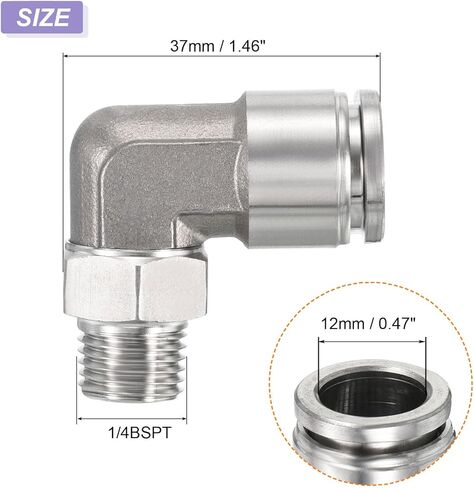دفع UHATa لتوصيل تركيبات الكوع لأنبوب النايلون PVC - أنبوب 15/32 بوصة OD 1/4 BSPT ذكر 90 درجة تركيبات أنبوب توصيل سريع - [لون فضي] in Kuwait