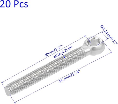 20 قطعة من مسامير العين من M METERXITY - 304 مسامير عين ملولبة من الفولاذ المقاوم للصدأ، مسمار عين على الكتف، مضاد للمقاومة، يمكن وضعه للتعليق (M5 × 40 مم، لون فضي) in Kuwait