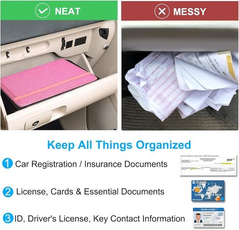DMLuna Car Registration and Insurance Holder, Folio Leather Vehicle Card Document Glove Box Organizer, Auto Truck Compartment Accessories for Essential Information, Driver License Cards, Glitter Pink in Kuwait