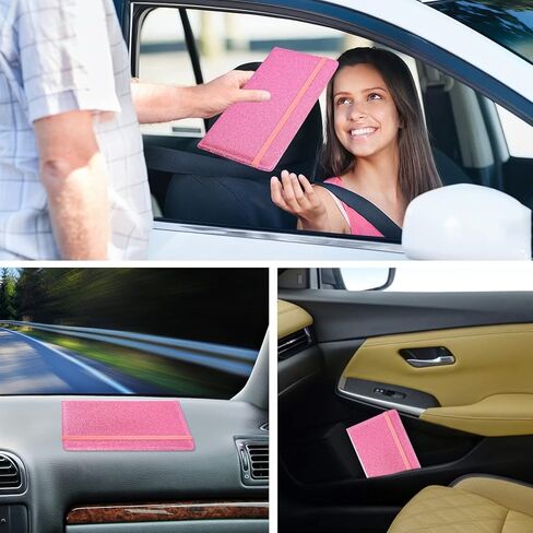 DMLuna Car Registration and Insurance Holder, Folio Leather Vehicle Card Document Glove Box Organizer, Auto Truck Compartment Accessories for Essential Information, Driver License Cards, Glitter Pink in Kuwait