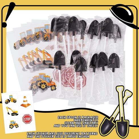 Whaline 200Pcs Construction Party Supplies 50Pcs Plastic Shovel Shape Novelty Spoons 50Pcs Cake Desserts Cups 50Pcs Construction Cupcake Toppers Stickers for Construction Themed Birthday Party in Saudi Arabia