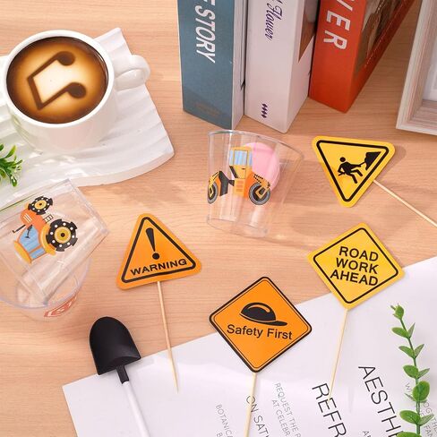 Whaline 200Pcs Construction Party Supplies 50Pcs Plastic Shovel Shape Novelty Spoons 50Pcs Cake Desserts Cups 50Pcs Construction Cupcake Toppers Stickers for Construction Themed Birthday Party in Saudi Arabia