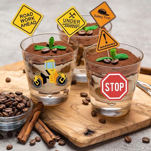 Whaline 200Pcs Construction Party Supplies 50Pcs Plastic Shovel Shape Novelty Spoons 50Pcs Cake Desserts Cups 50Pcs Construction Cupcake Toppers Stickers for Construction Themed Birthday Party in Saudi Arabia