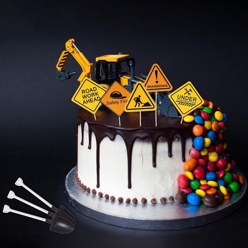 Whaline 200Pcs Construction Party Supplies 50Pcs Plastic Shovel Shape Novelty Spoons 50Pcs Cake Desserts Cups 50Pcs Construction Cupcake Toppers Stickers for Construction Themed Birthday Party in Saudi Arabia
