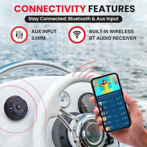 Pyle Marine Bluetooth Receiver Microphone Kit - Waterproof Audio Entertainment System Set w/ 2-Channel Wireless BT Controller, Handheld Broadcasting Mic - Car, Truck, ATV, UTV, 4x4, Boat in Saudi Arabia