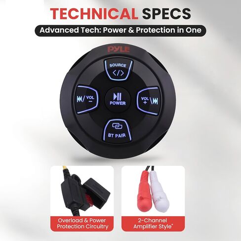 Pyle Marine Bluetooth Receiver Microphone Kit - Waterproof Audio Entertainment System Set w/ 2-Channel Wireless BT Controller, Handheld Broadcasting Mic - Car, Truck, ATV, UTV, 4x4, Boat in Saudi Arabia