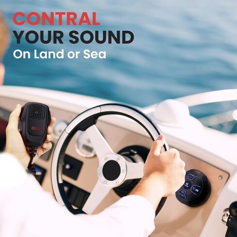 Pyle Marine Bluetooth Receiver Microphone Kit - Waterproof Audio Entertainment System Set w/ 2-Channel Wireless BT Controller, Handheld Broadcasting Mic - Car, Truck, ATV, UTV, 4x4, Boat in Saudi Arabia