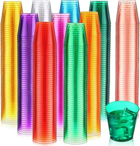 Tioncy 500 Pack Colored Disposable Plastic Cups Neon Plastic Shot Glasses 1 OZ Tasting Cups Mini Cups Shot Glasses Party Shot Cups for Wine, Condiments, Sauce, Birthday, 10 Colors in Saudi Arabia
