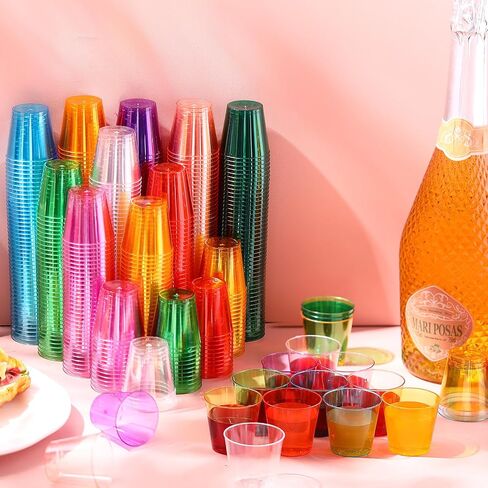 Tioncy 500 Pack Colored Disposable Plastic Cups Neon Plastic Shot Glasses 1 OZ Tasting Cups Mini Cups Shot Glasses Party Shot Cups for Wine, Condiments, Sauce, Birthday, 10 Colors in Saudi Arabia