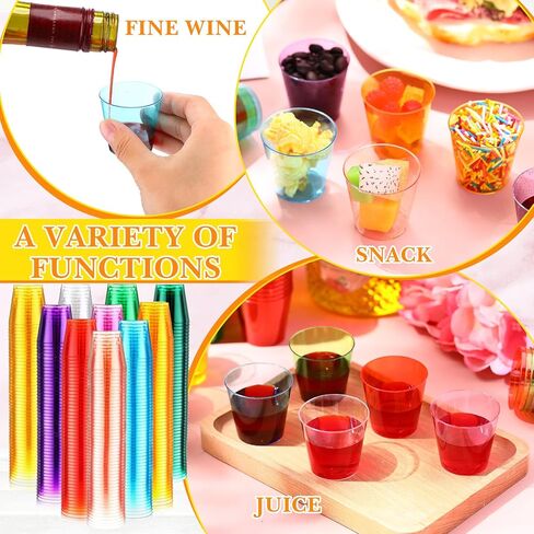 Tioncy 500 Pack Colored Disposable Plastic Cups Neon Plastic Shot Glasses 1 OZ Tasting Cups Mini Cups Shot Glasses Party Shot Cups for Wine, Condiments, Sauce, Birthday, 10 Colors in Saudi Arabia
